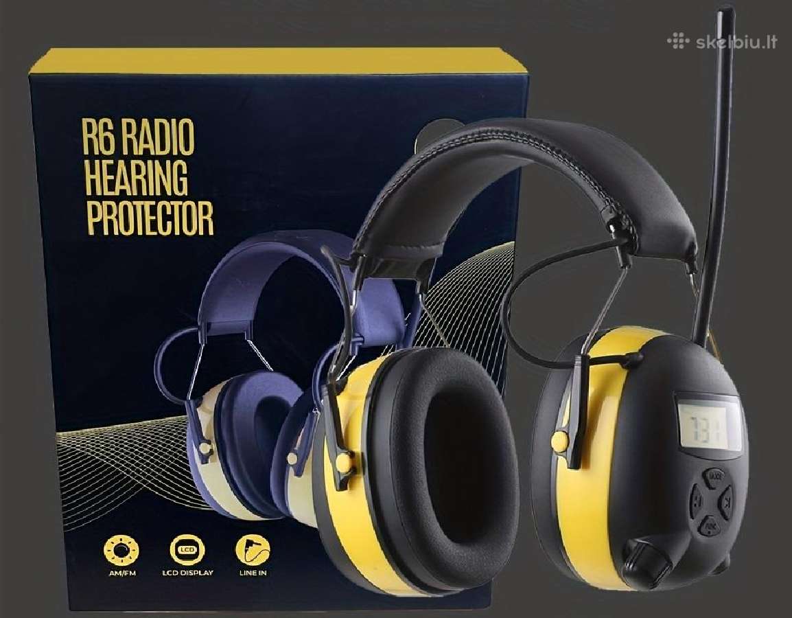 Darbo apsauginės ausinės Bluetooth, Fm radija, LCD