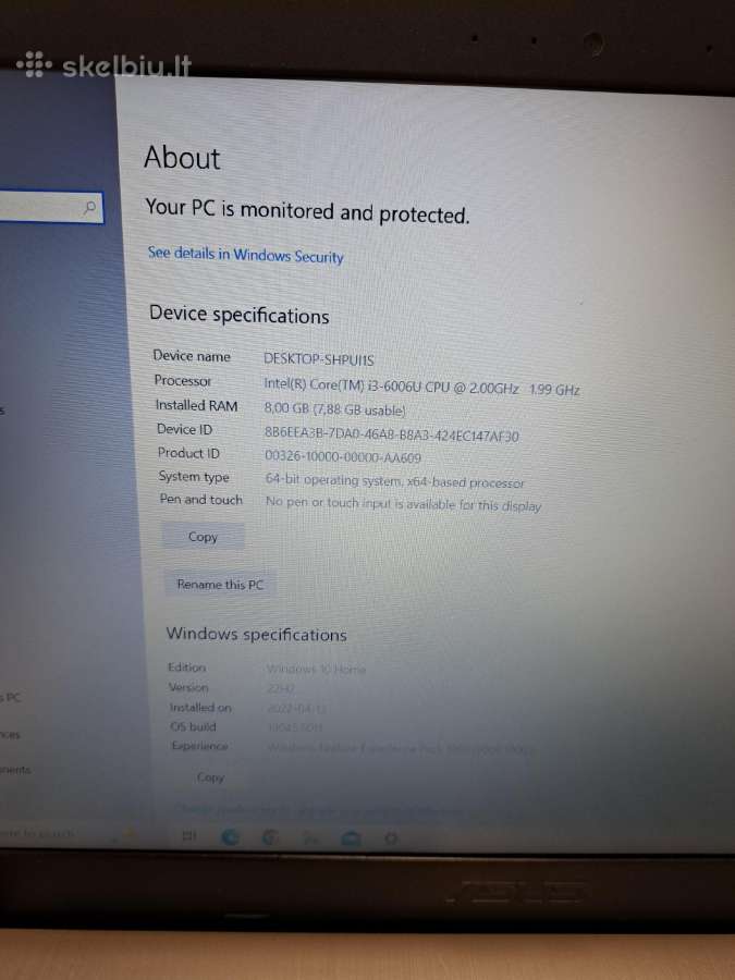 Asus Vivobook X540ua 120ssd 8gb RAM 15.6 full HD - nuotraukos Nr. 4