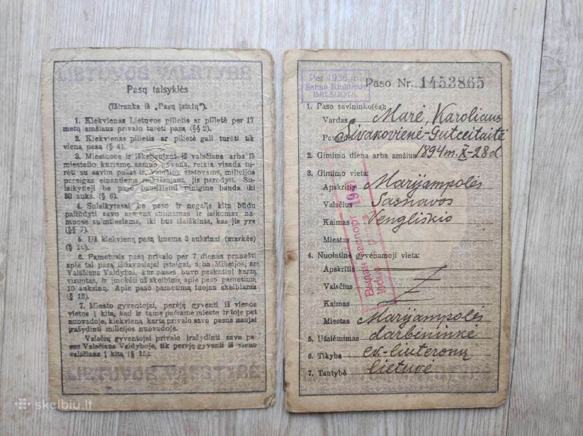 Senas Lietuviškas pasas (Tarpukario) - nuotraukos Nr. 2