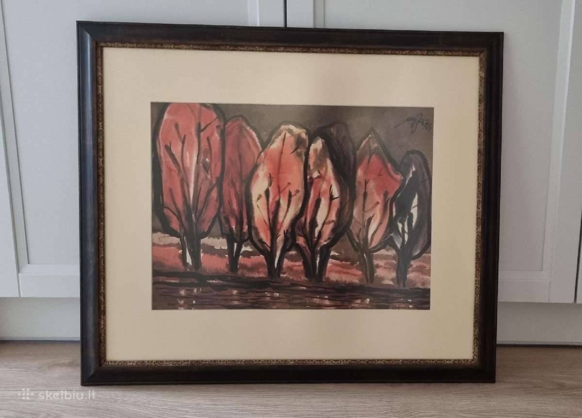 Paveikslas Ruduo 1986m., akvarelė, medinis rėmas - nuotraukos Nr. 5