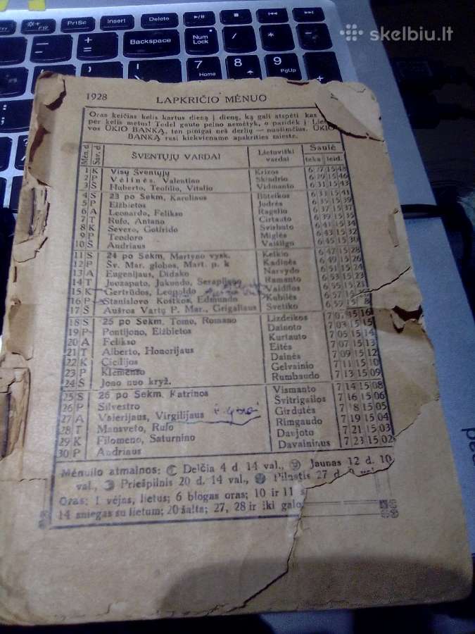 Laimės kalendorius 1928m.