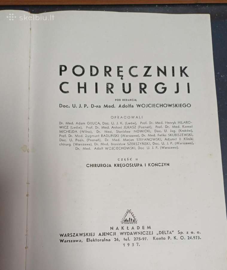 Chirurgijos vadovėlis 1937 m. Lenkija