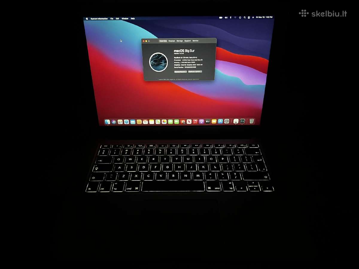 Apple MacBook Air 13 2013 Intel i5 Bigsur tik 55e - nuotraukos Nr. 2