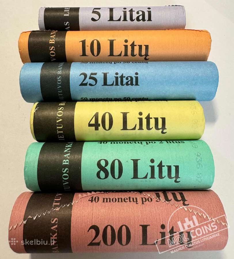 Litų ir centų originalių ritinėlių komplektas