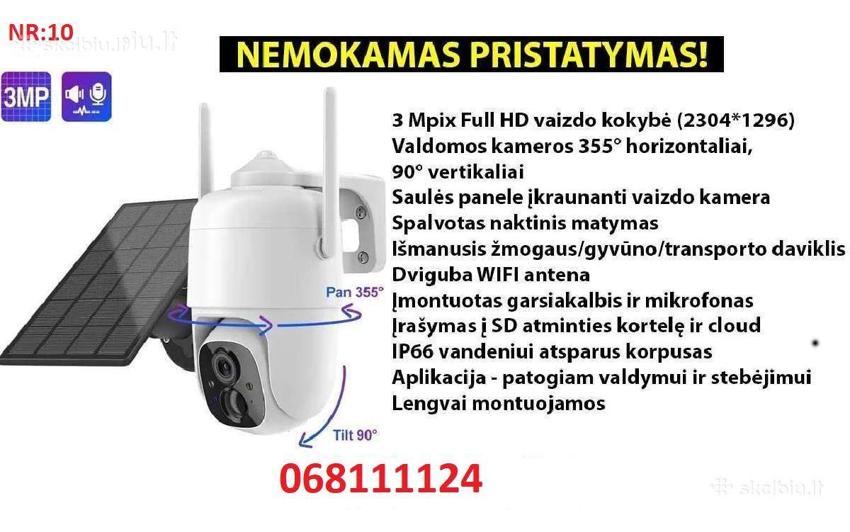WiFi kamera su saules panele, baterija, autonomine