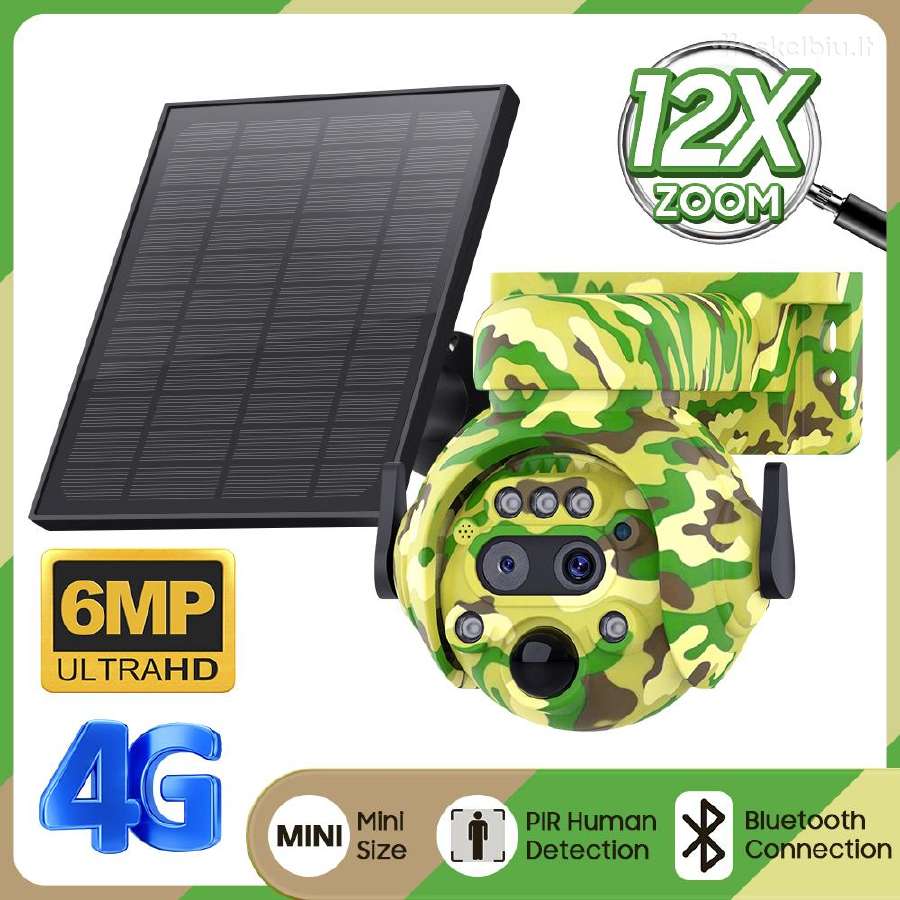 Kamera su saulės panele 4G Sim su Optiniu 12x 6mp