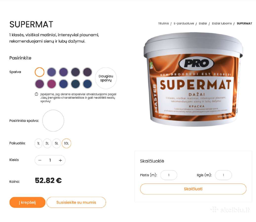 Pro Supermat 1 klasės, sienų ir lubų dažymui