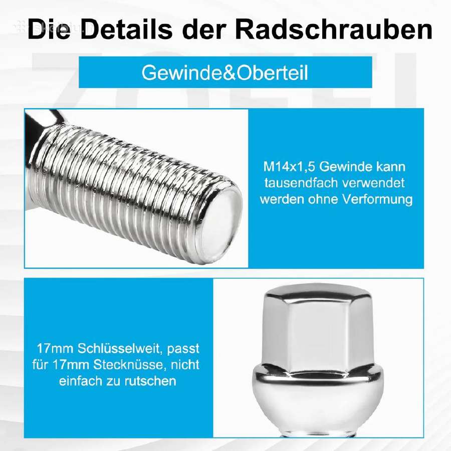 Automobilio Chrominiai ratų varžtai M14x1,5 - nuotraukos Nr. 3