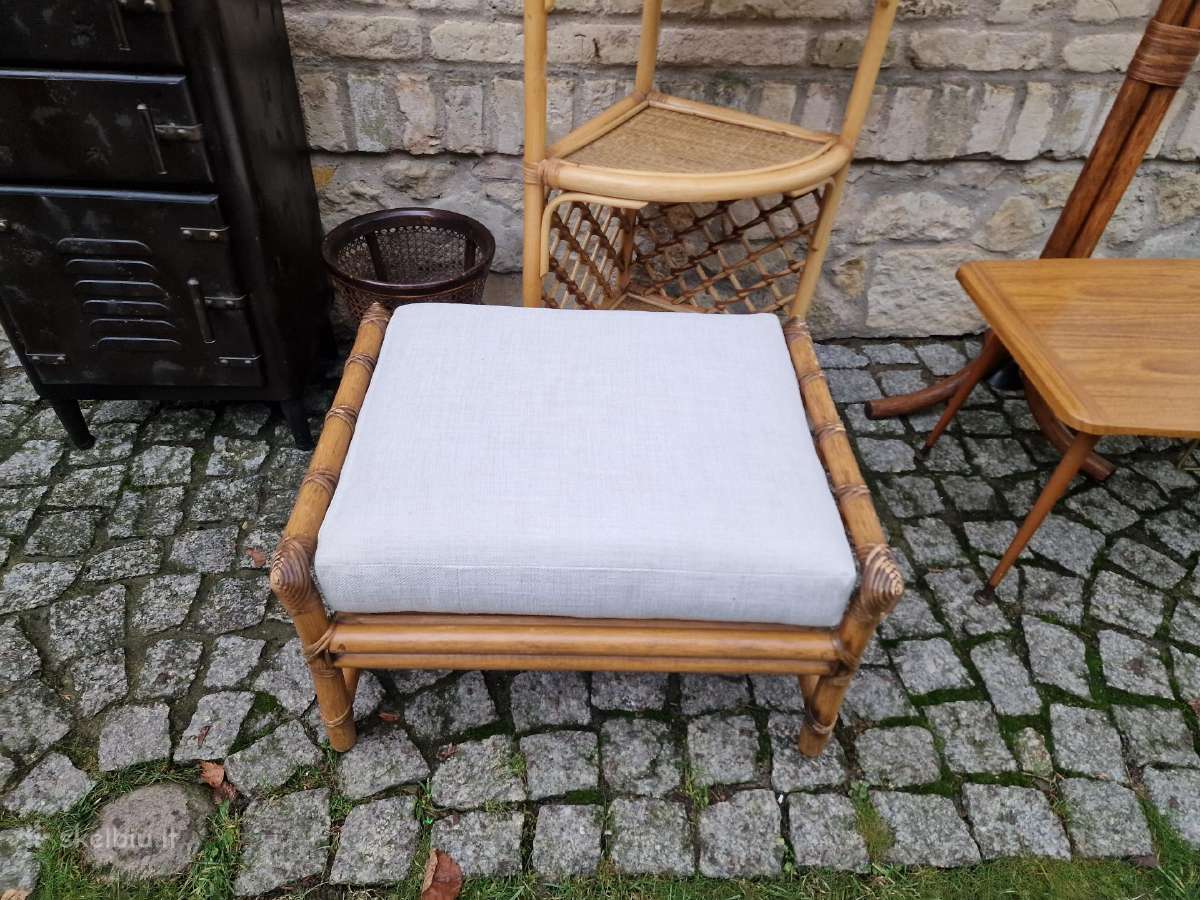 Vintažinis mid century ratango pufas - nuotraukos Nr. 2