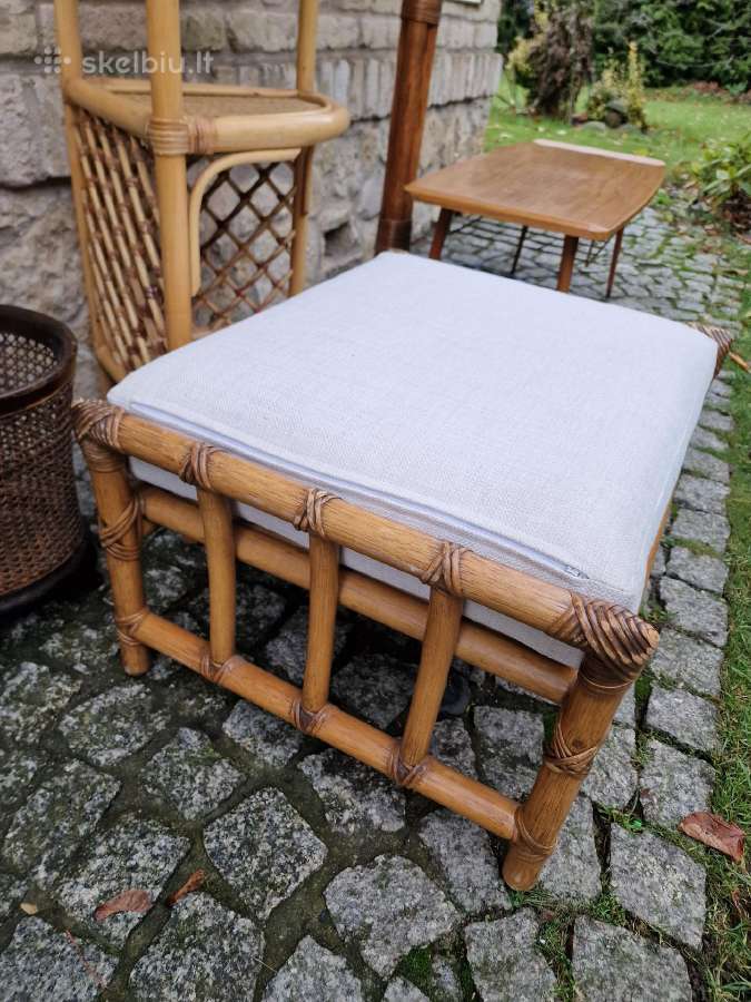 Vintažinis mid century ratango pufas - nuotraukos Nr. 3