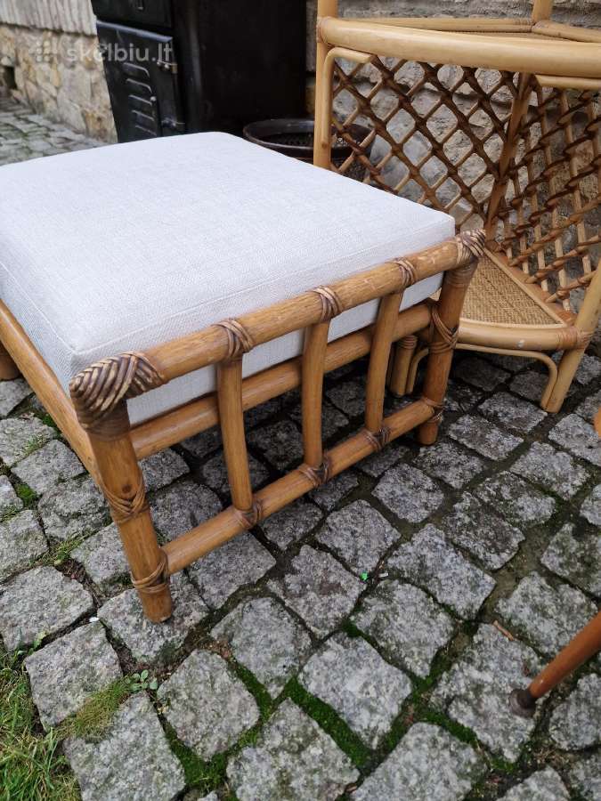 Vintažinis mid century ratango pufas - nuotraukos Nr. 5