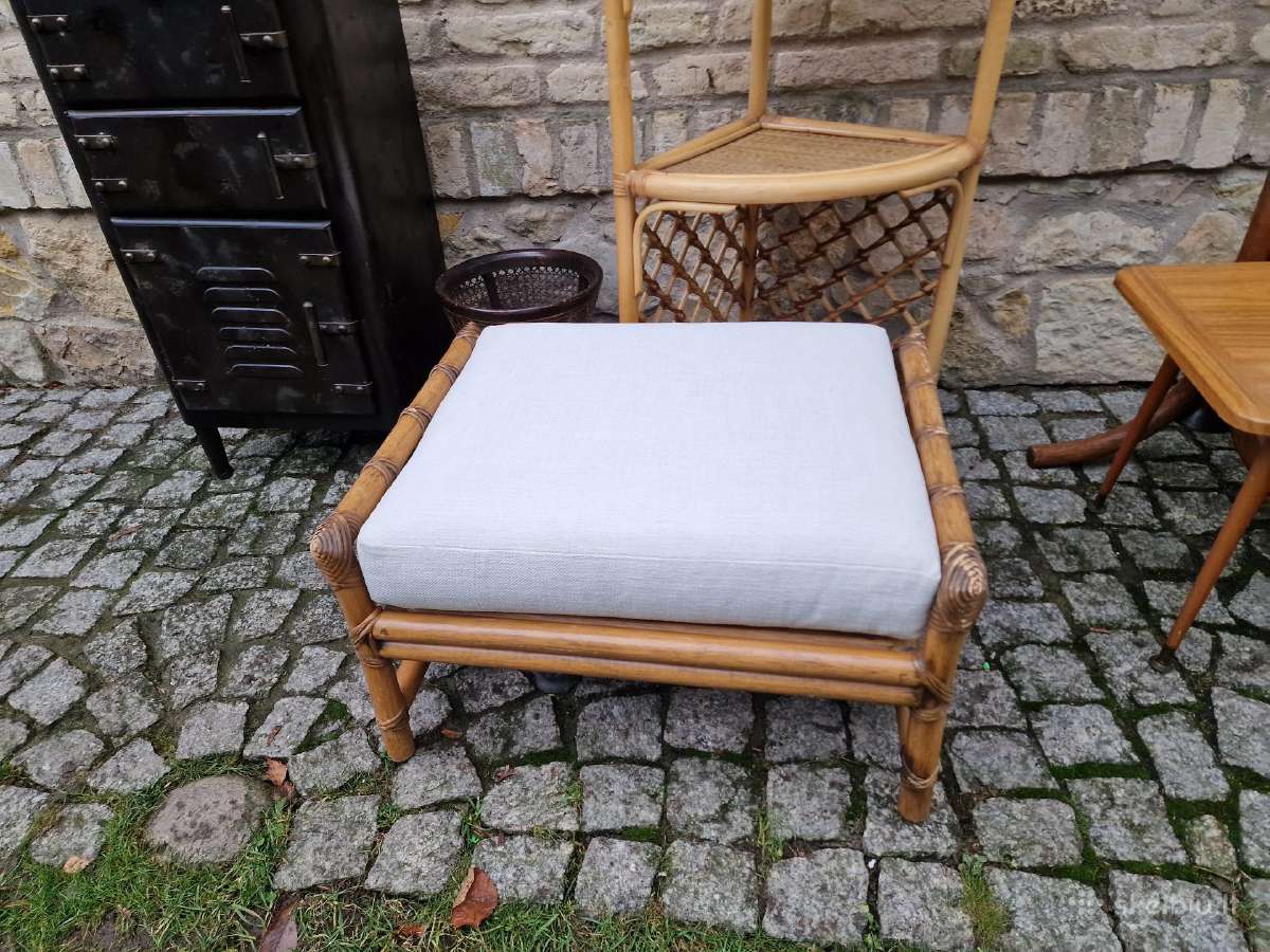 Vintažinis mid century ratango pufas - nuotraukos Nr. 7