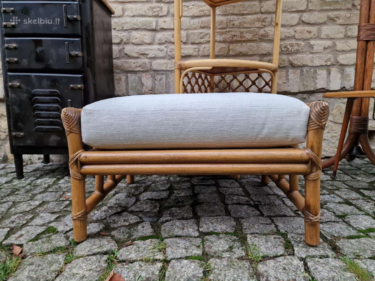 Vintažinis mid century ratango pufas - nuotraukos Nr. 8
