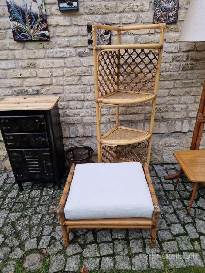 Vintažinis mid century ratango pufas - nuotraukos Nr. 11