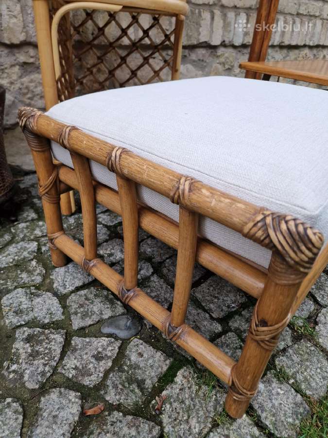 Vintažinis mid century ratango pufas - nuotraukos Nr. 14
