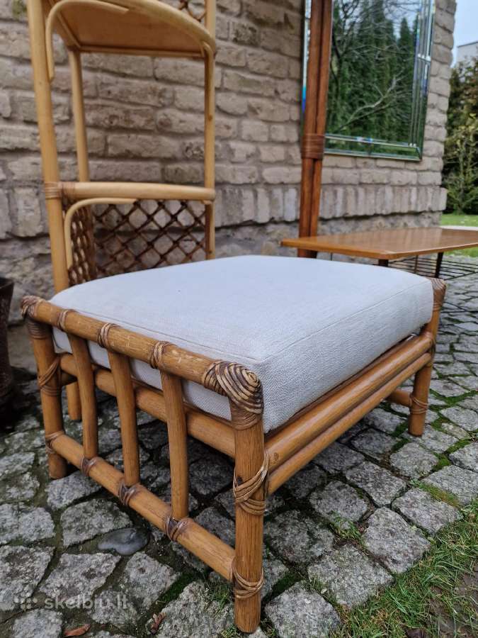 Vintažinis mid century ratango pufas - nuotraukos Nr. 17
