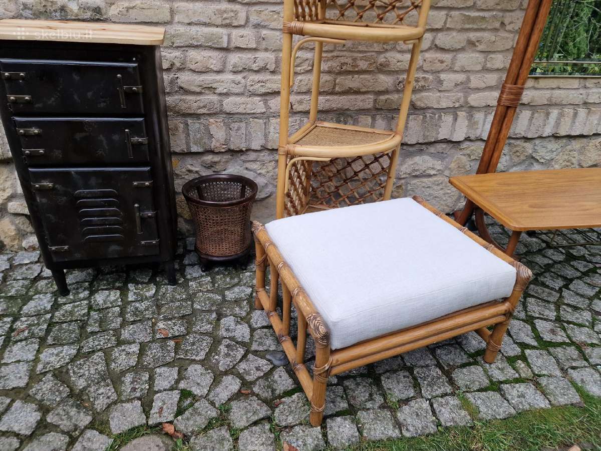 Vintažinis mid century ratango pufas - nuotraukos Nr. 18
