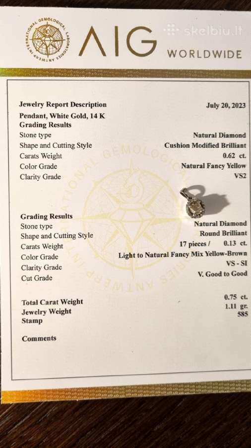 Parduoda 14k auksinį pakabuką su 0.75ct. briliantų - nuotraukos Nr. 4