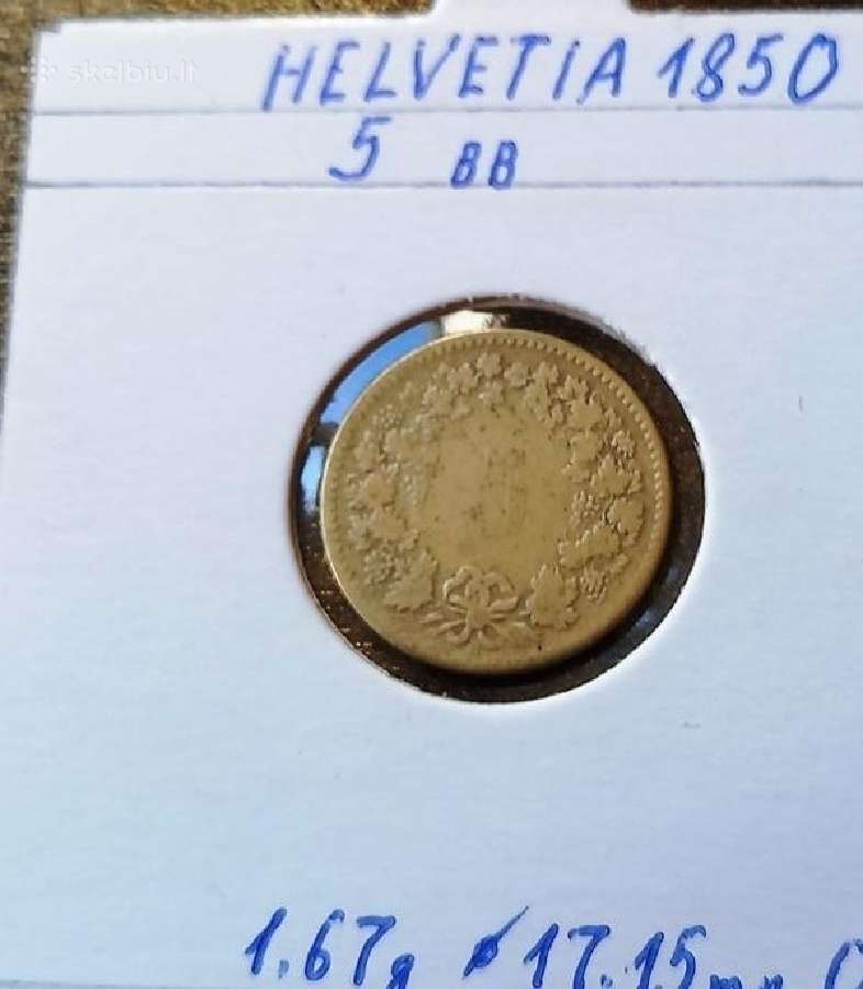 Šveicarija 1850 5 rapen (sidabras) - nuotraukos Nr. 2