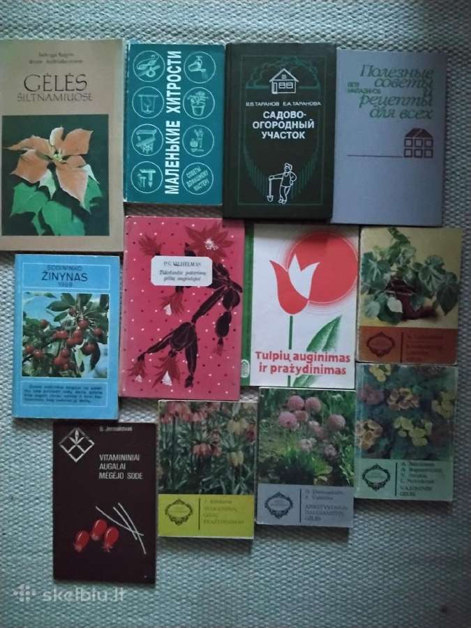 Įvairios knygos kambariniai, lauko augalai