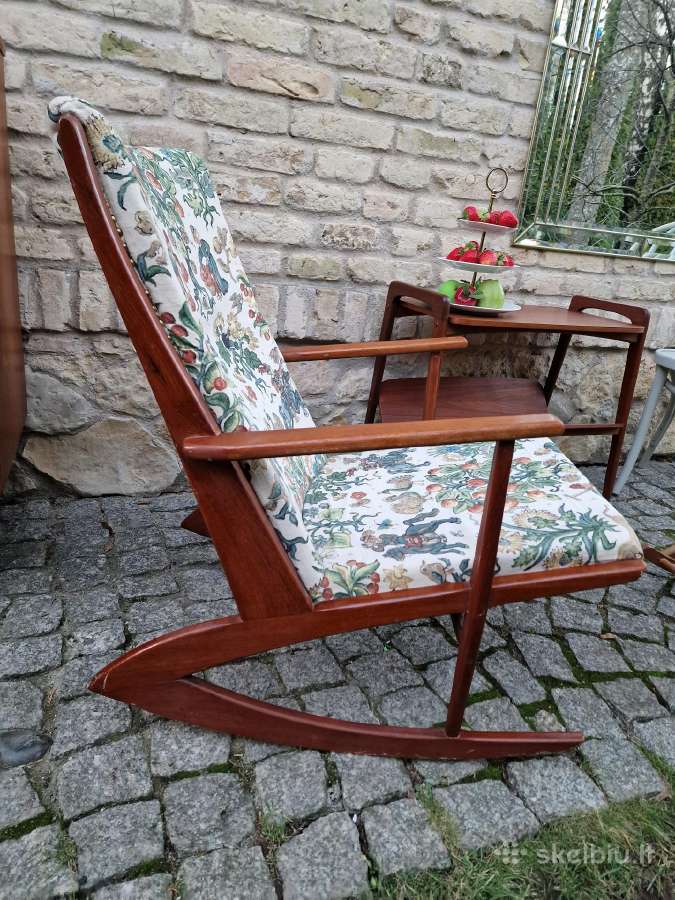 Vintažinis mid century tikmedžio supamas krėslas - nuotraukos Nr. 3