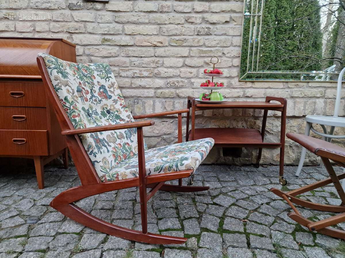 Vintažinis mid century tikmedžio supamas krėslas - nuotraukos Nr. 7