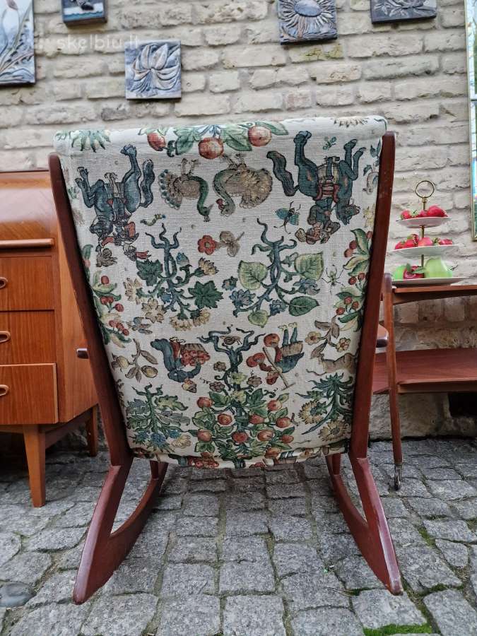 Vintažinis mid century tikmedžio supamas krėslas - nuotraukos Nr. 9