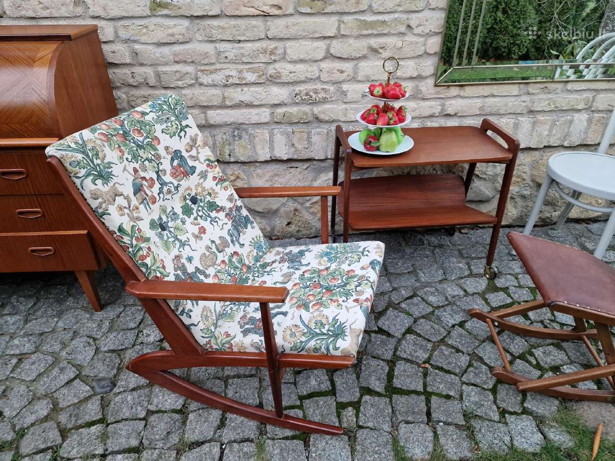 Vintažinis mid century tikmedžio supamas krėslas - nuotraukos Nr. 11