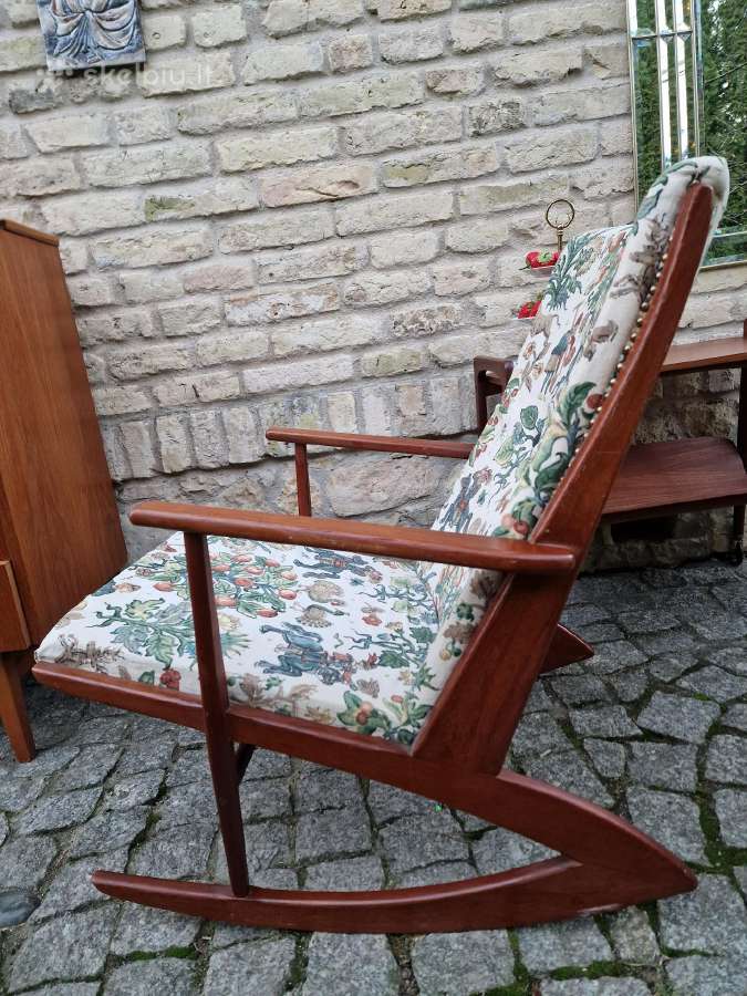 Vintažinis mid century tikmedžio supamas krėslas - nuotraukos Nr. 13