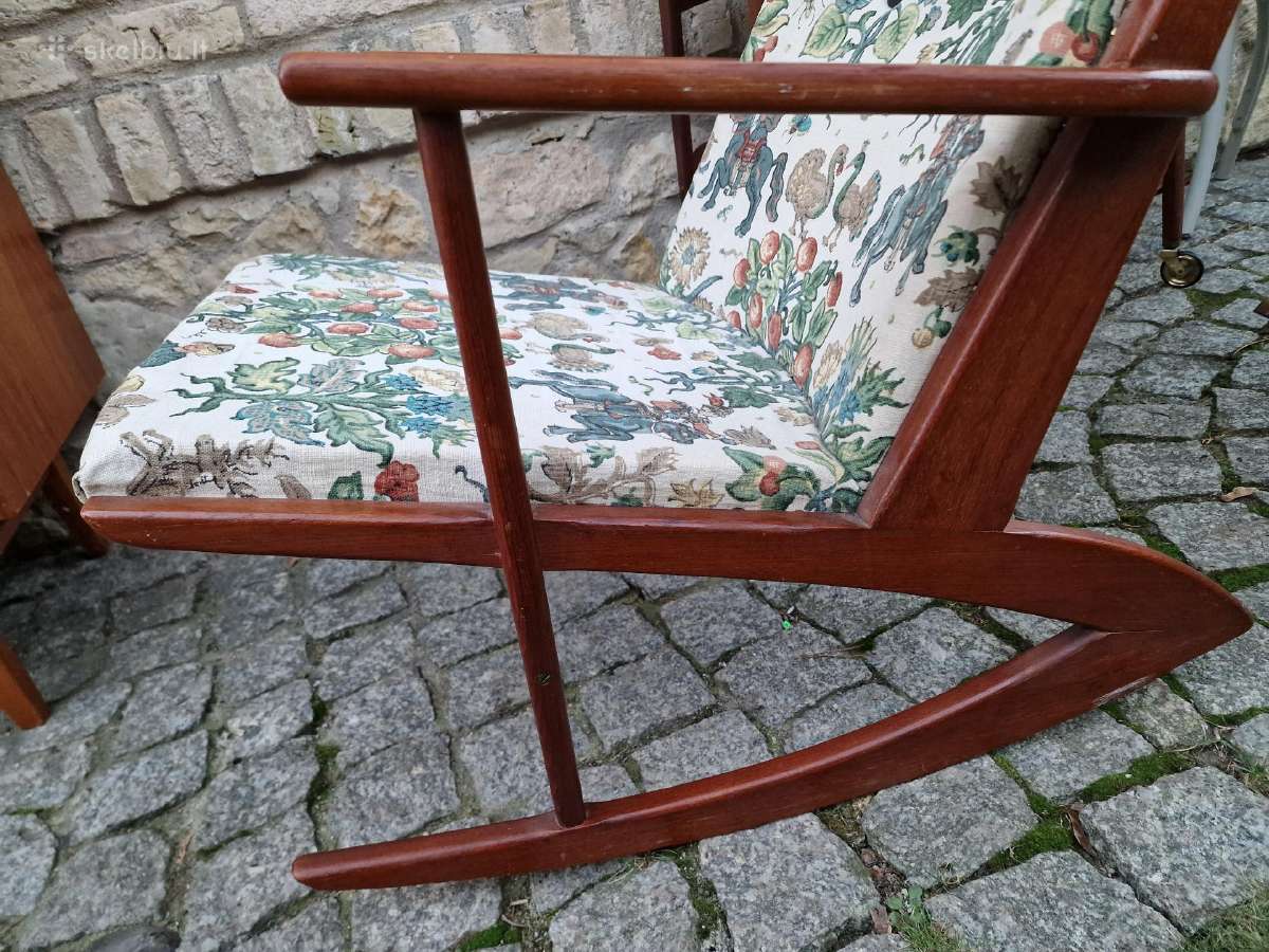 Vintažinis mid century tikmedžio supamas krėslas - nuotraukos Nr. 14