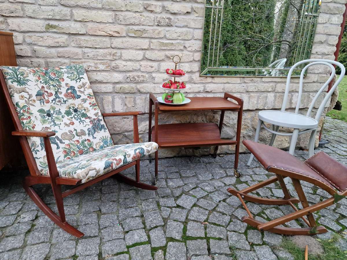 Vintažinis mid century tikmedžio supamas krėslas - nuotraukos Nr. 15