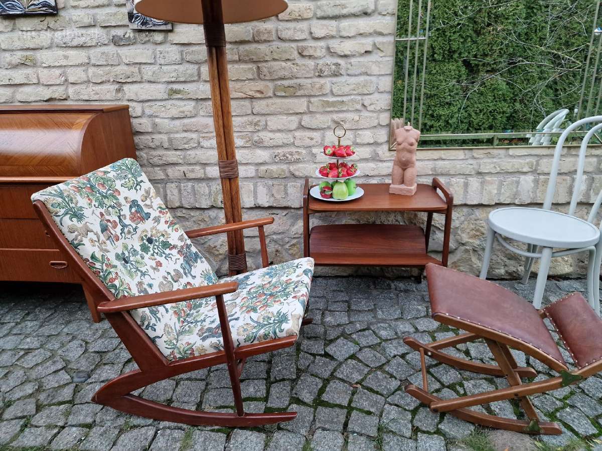Vintažinis mid century tikmedžio supamas krėslas - nuotraukos Nr. 16