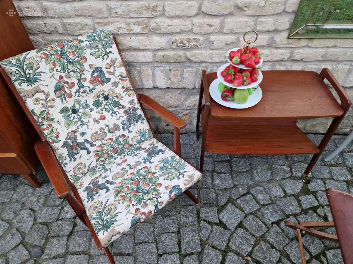 Vintažinis mid century tikmedžio supamas krėslas - nuotraukos Nr. 17