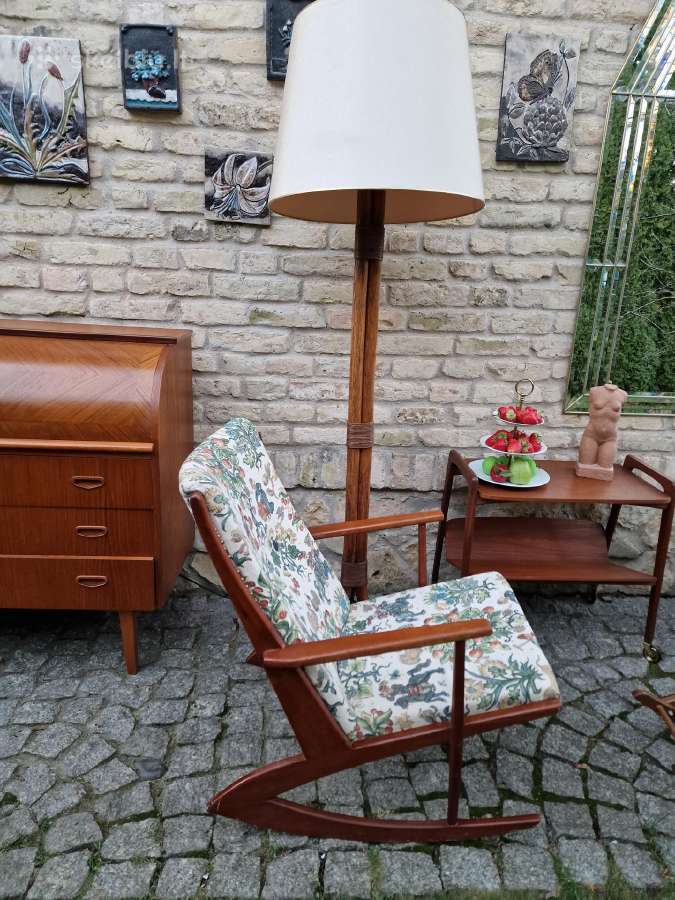 Vintažinis mid century tikmedžio supamas krėslas - nuotraukos Nr. 18
