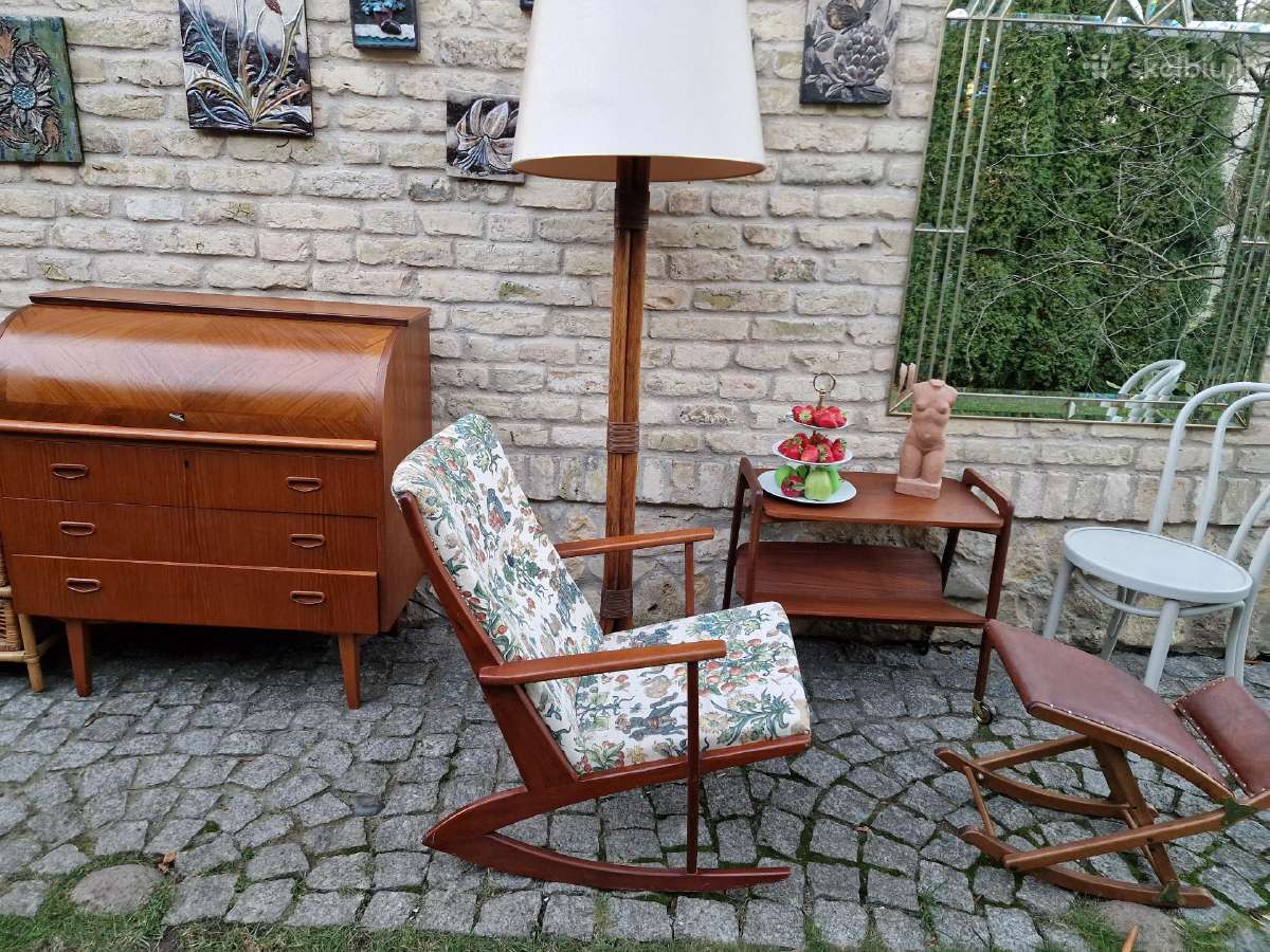Vintažinis mid century tikmedžio supamas krėslas - nuotraukos Nr. 19