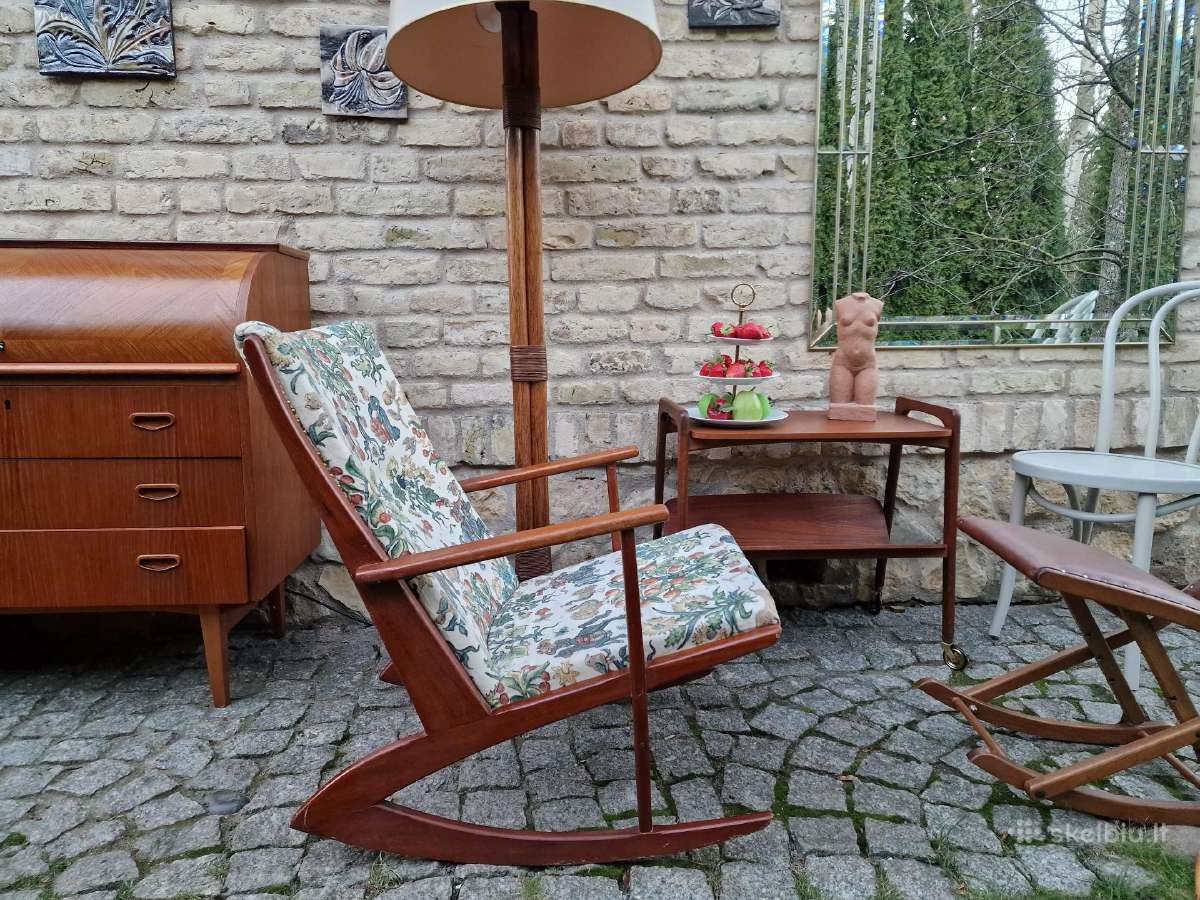 Vintažinis mid century tikmedžio supamas krėslas - nuotraukos Nr. 20