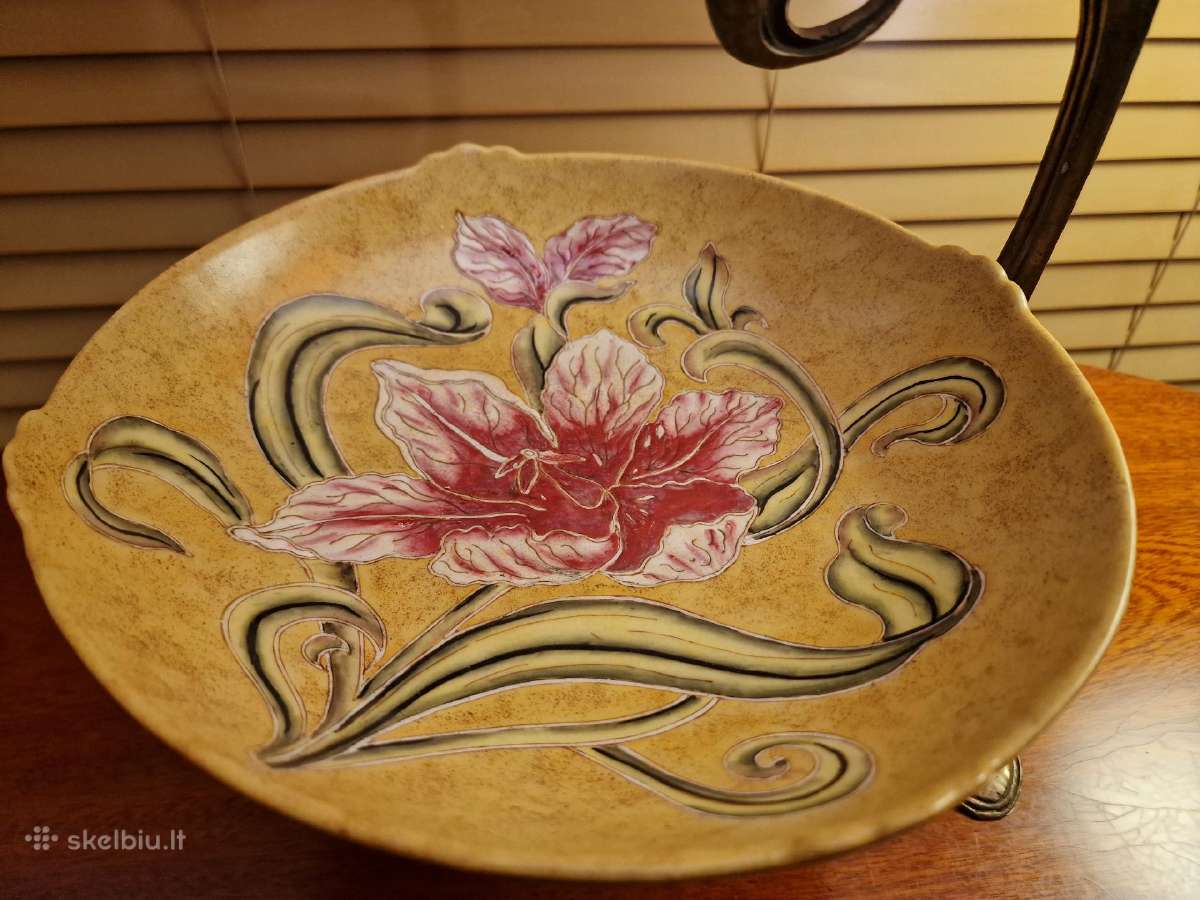 Vintažinė Art Nouveau žalvario/porceliano vaza - nuotraukos Nr. 2