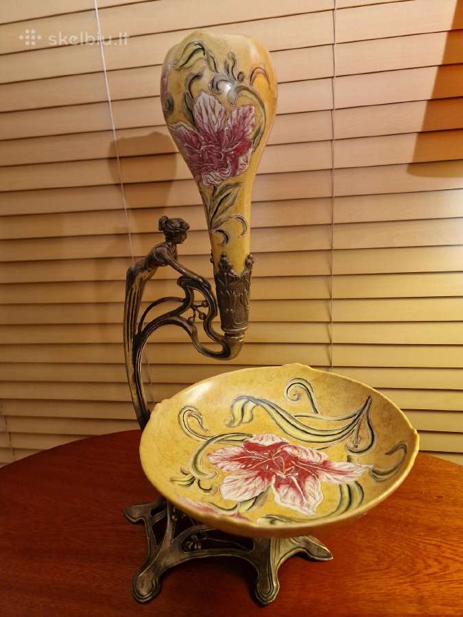 Vintažinė Art Nouveau žalvario/porceliano vaza - nuotraukos Nr. 3