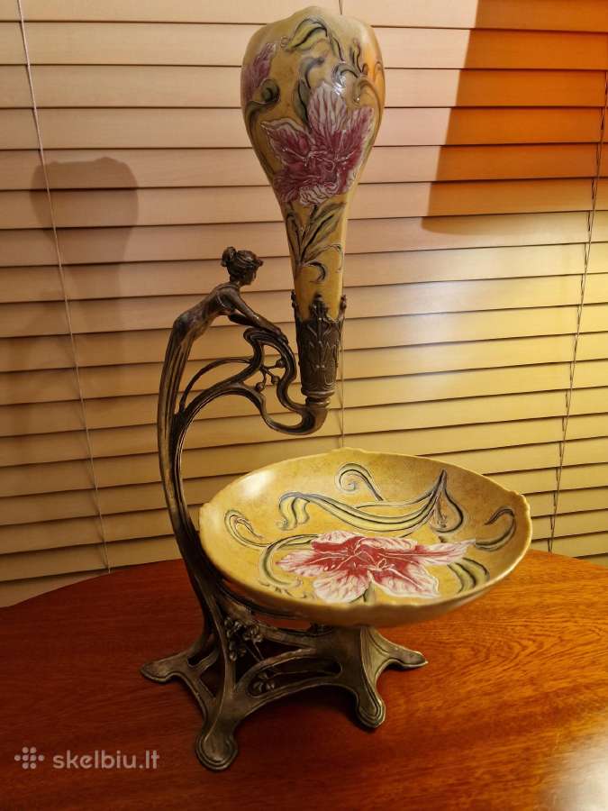 Vintažinė Art Nouveau žalvario/porceliano vaza - nuotraukos Nr. 4