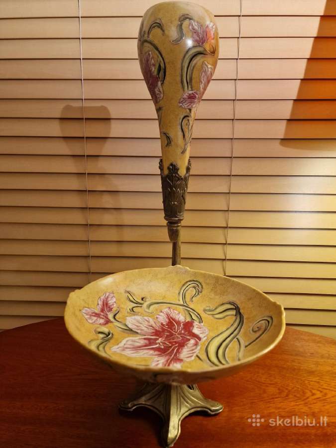 Vintažinė Art Nouveau žalvario/porceliano vaza - nuotraukos Nr. 5