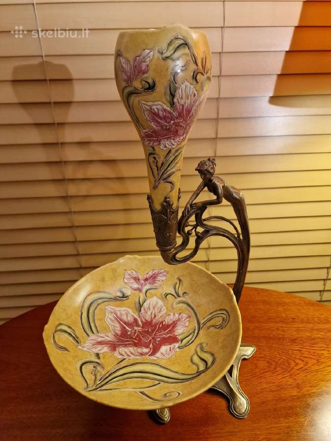 Vintažinė Art Nouveau žalvario/porceliano vaza - nuotraukos Nr. 7