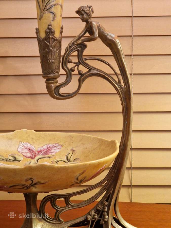 Vintažinė Art Nouveau žalvario/porceliano vaza - nuotraukos Nr. 8