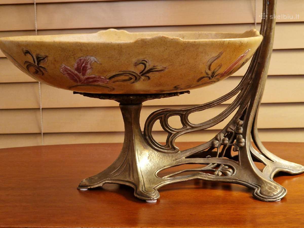 Vintažinė Art Nouveau žalvario/porceliano vaza - nuotraukos Nr. 9