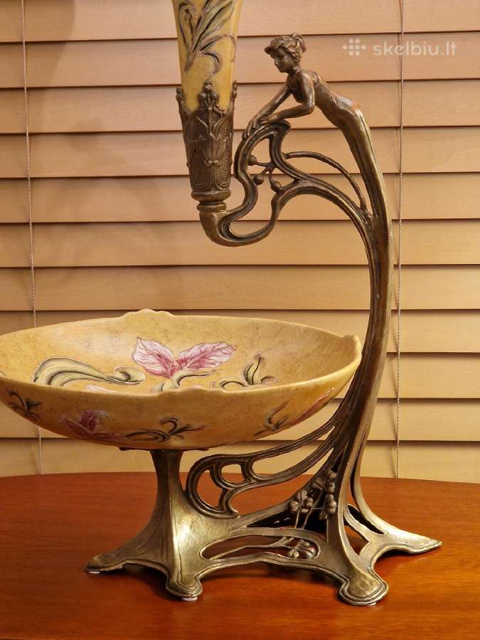 Vintažinė Art Nouveau žalvario/porceliano vaza - nuotraukos Nr. 10