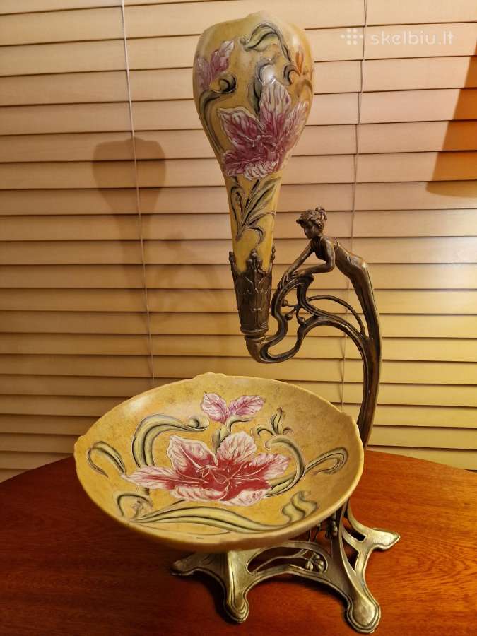 Vintažinė Art Nouveau žalvario/porceliano vaza - nuotraukos Nr. 11