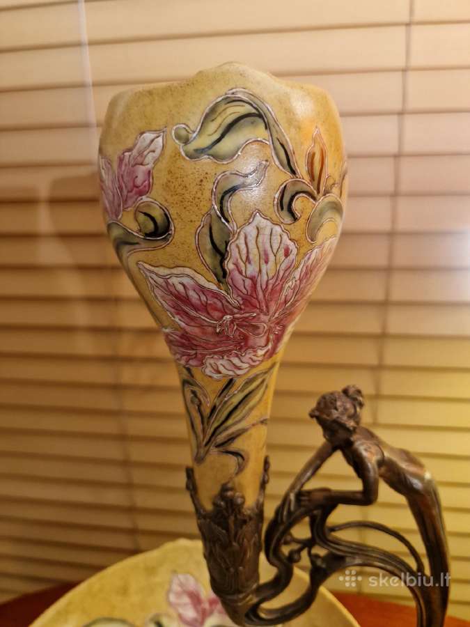 Vintažinė Art Nouveau žalvario/porceliano vaza - nuotraukos Nr. 12