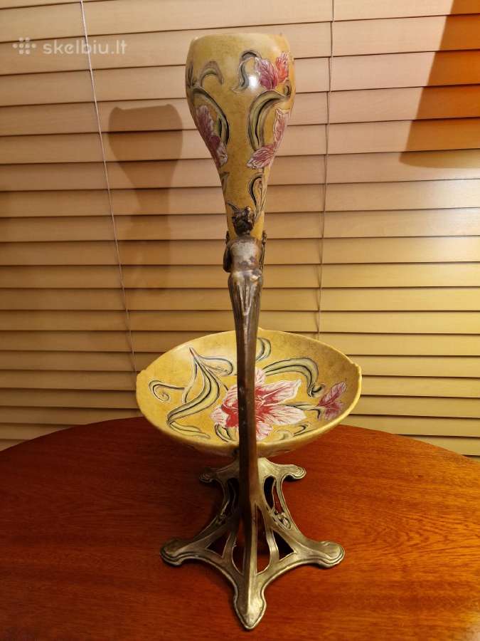 Vintažinė Art Nouveau žalvario/porceliano vaza - nuotraukos Nr. 15