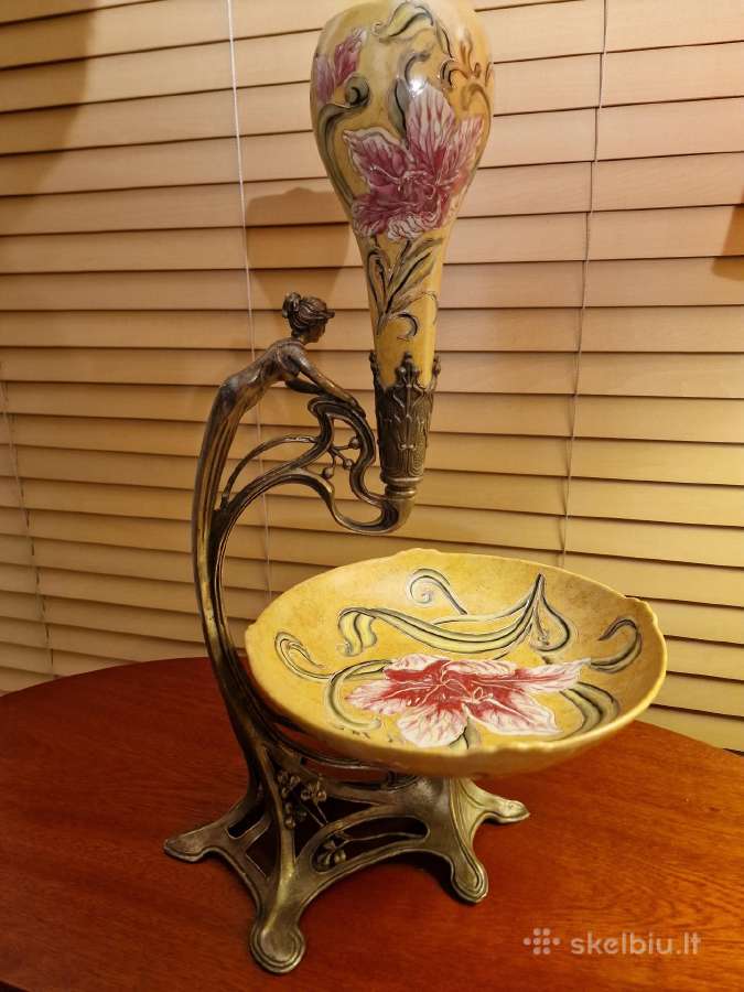 Vintažinė Art Nouveau žalvario/porceliano vaza - nuotraukos Nr. 17