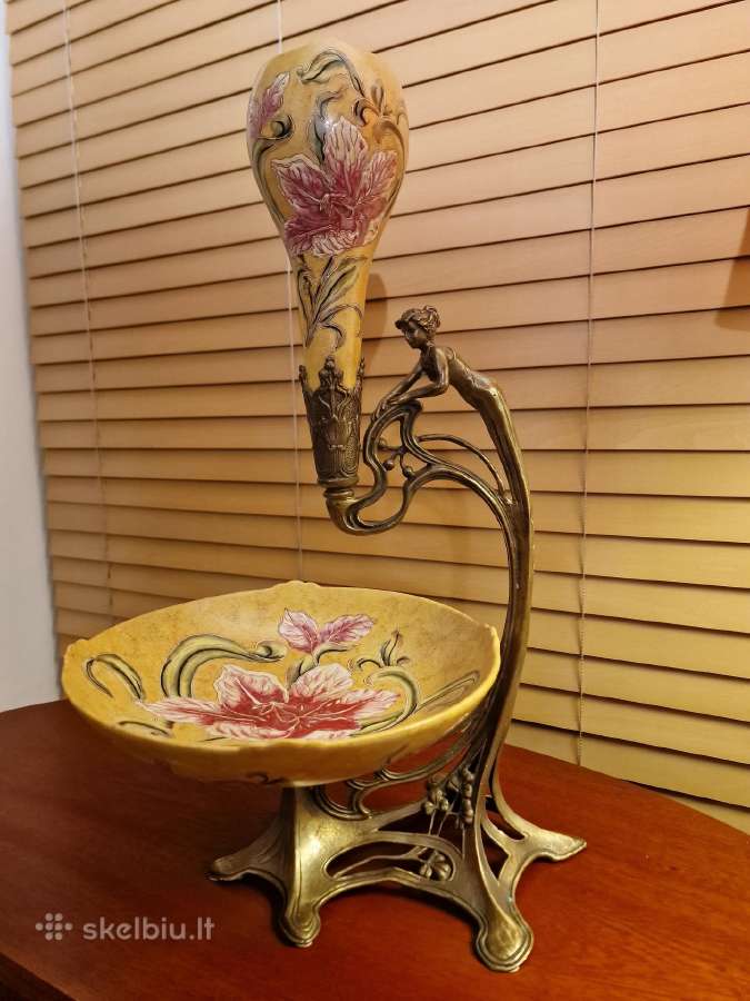 Vintažinė Art Nouveau žalvario/porceliano vaza - nuotraukos Nr. 21