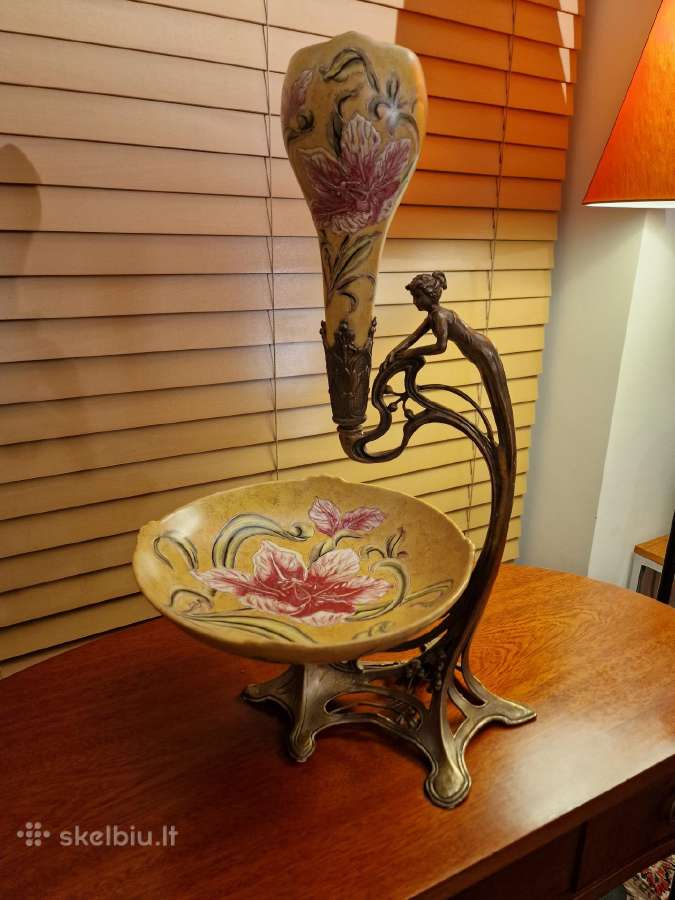 Vintažinė Art Nouveau žalvario/porceliano vaza - nuotraukos Nr. 22